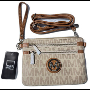 MKF Brown Women Small Purse Cross Over Bag with strap zipper closure New Casual